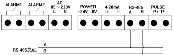 鍋爐用熱式質(zhì)量流量計(jì)RS-485通訊接線(xiàn)圖