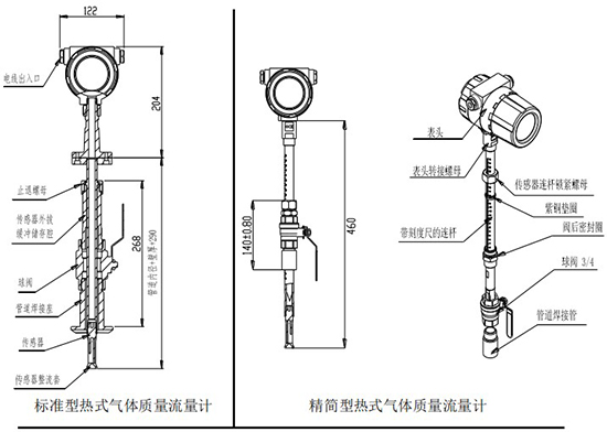 插入式熱式氣體質(zhì)量流量計插入式結(jié)構(gòu)圖