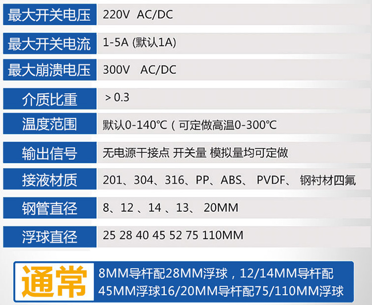 水位浮球液位計(jì)技術(shù)參數(shù)對(duì)照表