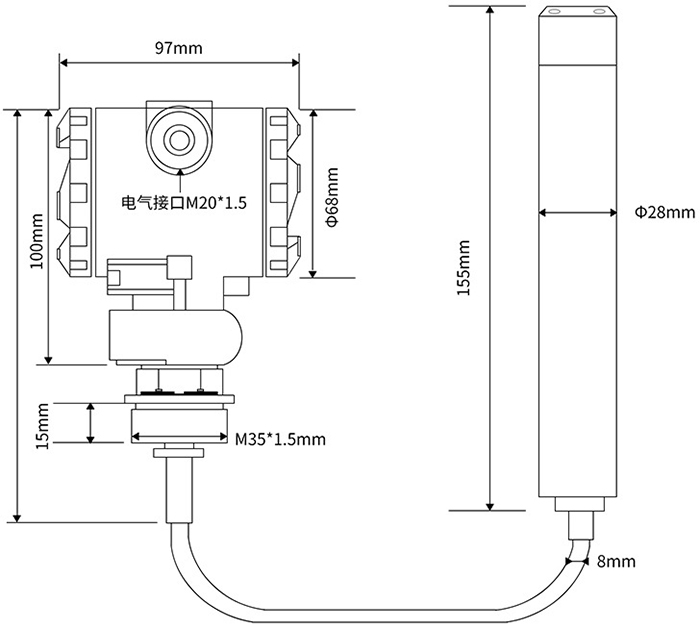 水池投入式液位計(jì)外形尺寸圖